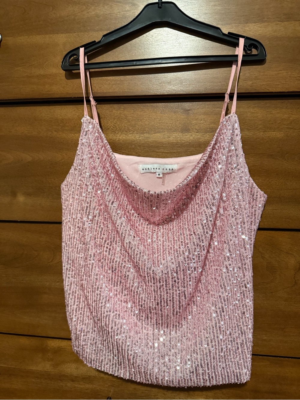 Endless Rose Pink Sequin Cami Tank Top Adjustable Straps Size M